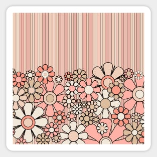 Retro Garden Flowers and Stripes Vintage Aesthetic Blush Pink and Black Floral Pattern Sticker